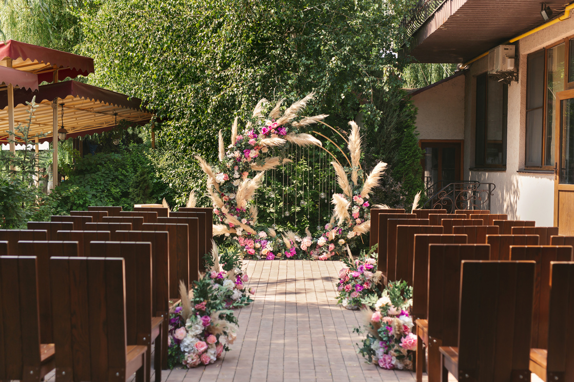 Natural Wedding Arch outside. Wedding Ceremony Place.